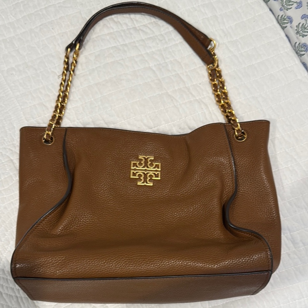 Tory Burch Brown Gold Shoulder Bag with Chain Strap